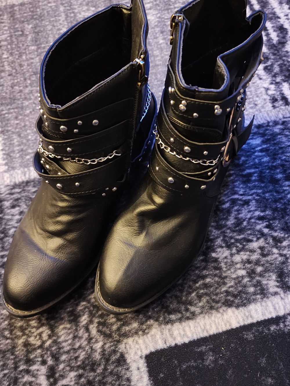 Black Studded Chain Strap Ankle Boots